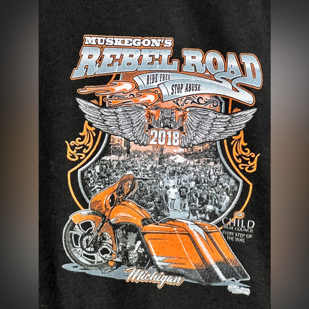2018 Muskegon's Rebel Road T Shirt Michigan Stop‎ abuse
Ride Men’s Large Black